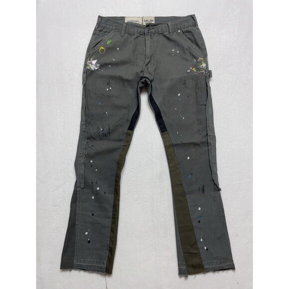 Gallery Dept. Men's W32 L31 Flared Leg Green Carpenter Paint Splatter Pants - Picture 2 of 13